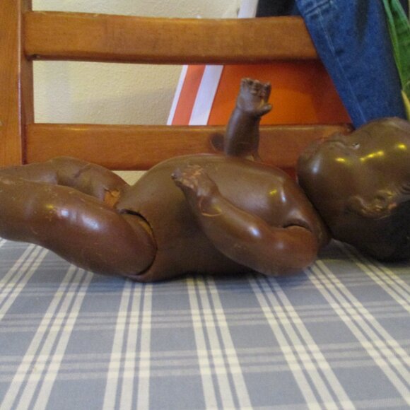 VTG 11" Black baby boy composition Doll, w/jointed limbs doll 1930's. TLC - Picture 6 of 11